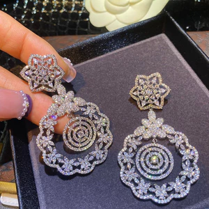 Bông tai hoa ngọc trai dài zircon, phong cách sang trọng và tinh tế