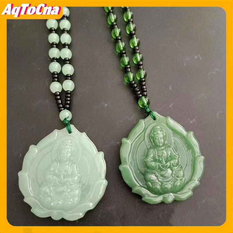 Mặt dây chuyền ngọc xanh khắc hình Phật Bà Quan Âm, trang sức Phật giáo mang lại may mắn cho cả nam và nữ