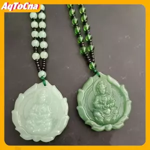 Mặt dây chuyền ngọc xanh khắc hình Phật Bà Quan Âm, trang sức Phật giáo mang lại may mắn cho cả nam và nữ