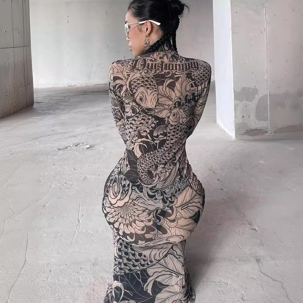 Đầm gạc quan điểm thu đông, cổ cao ôm body, phong cách châu âu hiện đại