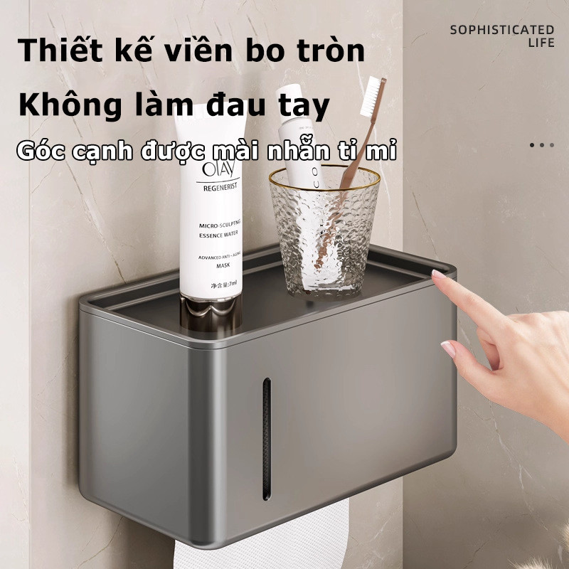 Hộp đựng giấy đa năng,chất liệu Nhôm hàng không,không cần khoan,tặng kèm keo,hộp giấy phòng tắm, có ba màu để lựa chọn