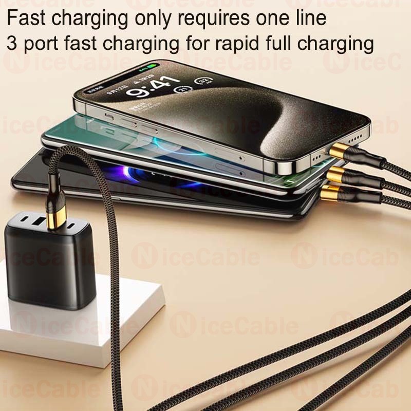 Cáp sạc nhanh 3 trong 1 USB sang Type C / Micro / ios Cáp sạc điện thoại công suất cao 240W Dây dữ liệu chống vỡ dệt Nylon cho Android