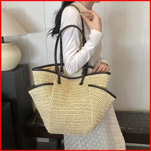 GC2 Túi tote dung tích lớn dành cho nữ đi biển phong cách kỳ nghỉ lười biếng túi đeo vai mới handmade dệt CG2