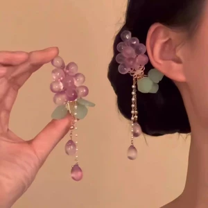 Kẹp tóc tua rua và cổ mũ đội đầu phong cách Trung Hoa với pha lê tím nước nho series Mori - Phụ kiện tóc nữ