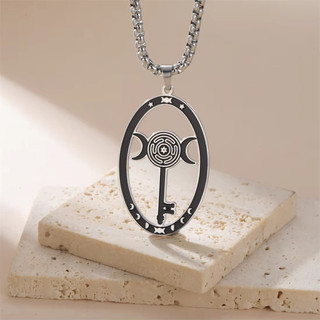 Dây chuyền mặt trăng thép không gỉ, thiết kế vintage phù thủy, hộp dây xích rỗng, món quà độc đáo