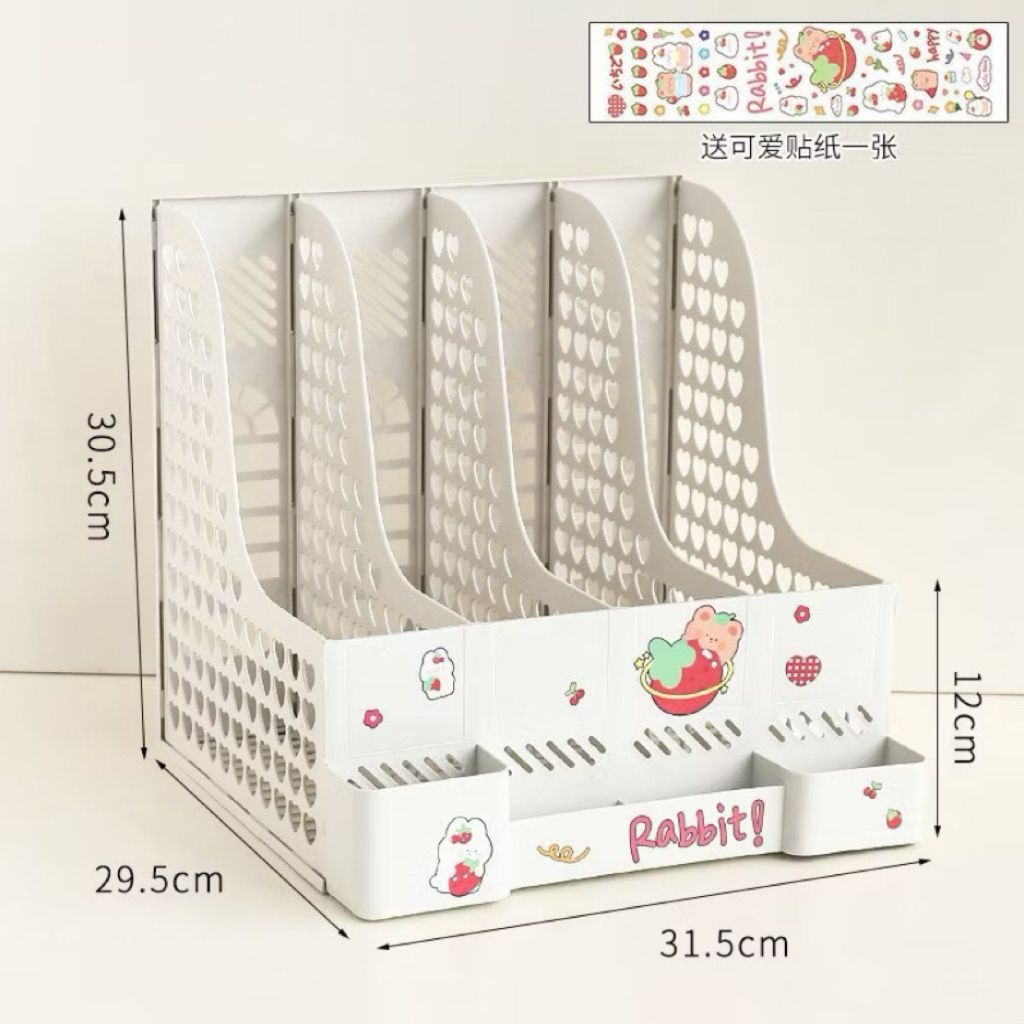 [Tặng Sticker] Giá Để Tài Liệu,  4 Ngăn, 2 tầng. Kệ Nhựa Đựng Sách Decor Bàn Học. Đựng bút