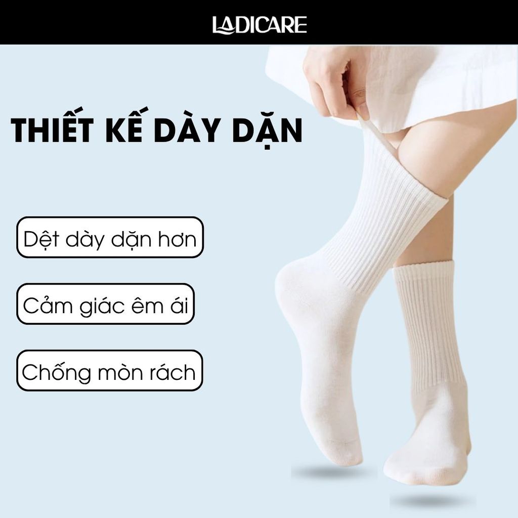 Tất vớ trơn cổ trung, cao, thấp nam nữ LADICARE cotton cao cấp, êm ái co dãn thoáng khí khử mùi, thấm hút tối đa
