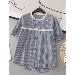 <![CDATA[Áo sơ mi nữ sợi cotton cao cấp, phong cách đại học, cổ tròn tay ngắn]]>