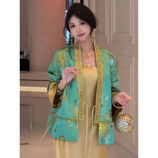 Bộ Váy Nữ cao cấp kiểu Trung Hoa thanh lịch: Áo khoác và váy dây lụa sang trọng