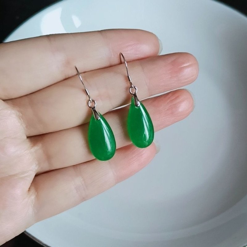 Bông tai thả nước xanh, phong cách sang trọng, đơn giản và cổ điển