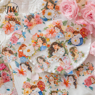 JIANWU Cô Gái Giữa Hoa Series Vintage Hoa Nhân Vật Phong Cảnh Chất Liệu Cắt Dán PET Miếng Dán Sáng Tạo DIY Tạp Chí Văn Phòng Phẩm