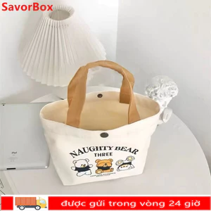 Túi xách Mini SAVORBOX, Túi Tote vải hoạt hình đào, Túi đựng đồ ăn trưa bằng vải canvas dung tích lớn dễ thương dành cho nữ