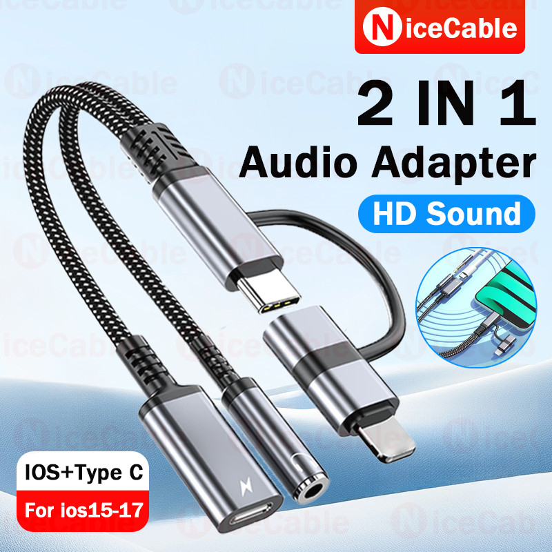 Cáp chuyển đổi tai nghe chất lượng âm thanh HiFi 2to 2 IOS + Type C Bộ chuyển đổi âm thanh nữ 3,5MM cho điện thoại / loa / ô tô