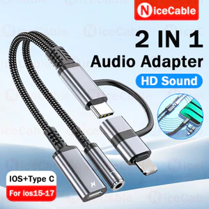 Cáp chuyển đổi tai nghe chất lượng âm thanh HiFi 2to 2 IOS + Type C Bộ chuyển đổi âm thanh nữ 3,5MM cho điện thoại / loa / ô tô