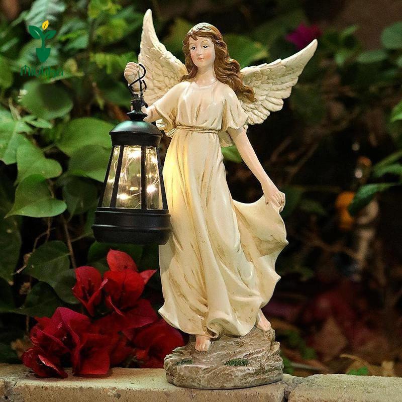 Miulika Angel Girl Nhựa Tượng Năng Lượng Mặt Trời Trang Trí Sân Vườn Ngoài Trời Hình Lớn Với Đèn Năng Lượng Mặt Trời Cho Bãi Cỏ Sân Sân Quà Tặng Nghệ Thuật