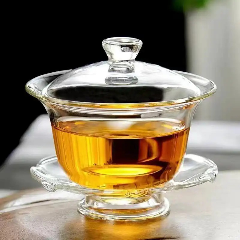 Bộ trà Kung Fu thủy tinh Sancai Gaiwan Đơn giản chịu nhiệt Bộ trà Kung Fu có giá trị cao