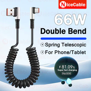 Cáp sạc nhanh USB / Type C 66W 90°Thiết kế khuỷu tay Cáp dữ liệu chơi game chống treo Lò xo cuộn Dây sạc ô tô có thể thu vào cho điện thoại / máy tính bảng