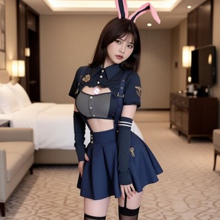 LUOXIAKE Gợi Cảm Nữ Thỏ Sĩ Quan Cosplay Trang Phục Xanh Trượt Đầm Cutout Bộ Đồ Lót Vai Trò Chơi Trang Phục