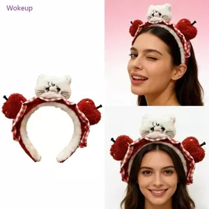 Phụ kiện tóc họa tiết plaid đỏ và trái cây mèo sang trọng, phù hợp mọi dịp