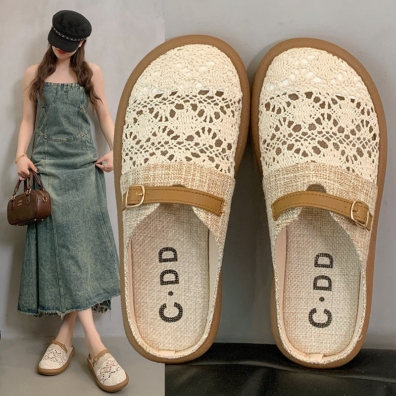 Lanh Baotou Nửa Dép Nữ Mùa Hè Ngoài Mặc Phù Hợp Với Giày Sandal Thoáng Khí Dép Slip-On Birkenst