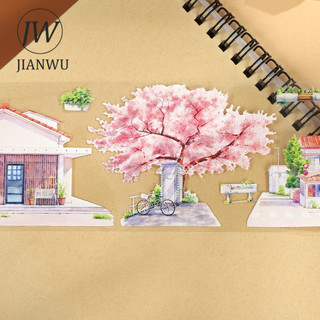 JIANWU 70mm * 5m Vintage Đường Phố Hoa Anh Đào Vật Liệu Phong Cảnh Cắt Băng Thêu Sò PET Sáng Tạo DIY Tạp Chí Văn Phòng Phẩm