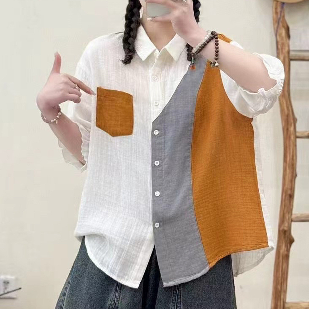 Áo sơ mi nữ tay ngắn cotton dáng rộng, nhiều màu lựa chọn