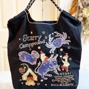Túi thêu dây chuyền nữ thêu màu đen Chòm sao có sẵn Túi vải di động một vai