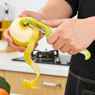 Dụng cụ gọt vỏ bằng thép không gỉ đa chức năng | Dụng cụ gọt vỏ khoai tây gia đình mịn màng / lưỡi răng cưa xanh / đen AIRN
