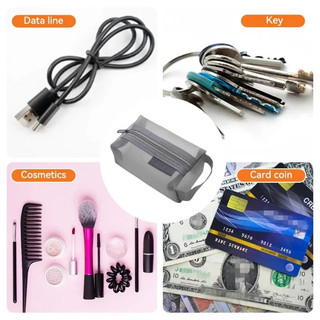 Túi lưu trữ lưới vuông di động Dây kéo Mini Ví đựng  Túi dung tích lớn Túi đựng mỹ phẩm trong suốt
