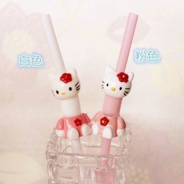 Dễ Thương HelloKitty Nước Giải Khát Ống Có Thể Thu Vào Có Thể Uốn Cong Trà Sữa Nhựa Thủy Tinh Ống Hút TZUC