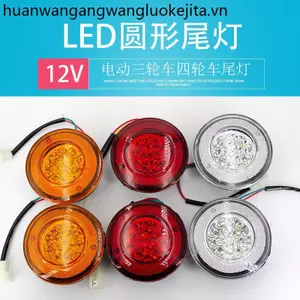 Điện Ba Gót Bốn Gót Phía Sau Đuôi Xe Tải Xe Điện Đỏ Trắng Vàng 10cm Tròn LED Bật Phanh 12V