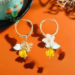 Bông tai vòng ong mật màu cam thời trang, phù hợp làm quà tặng