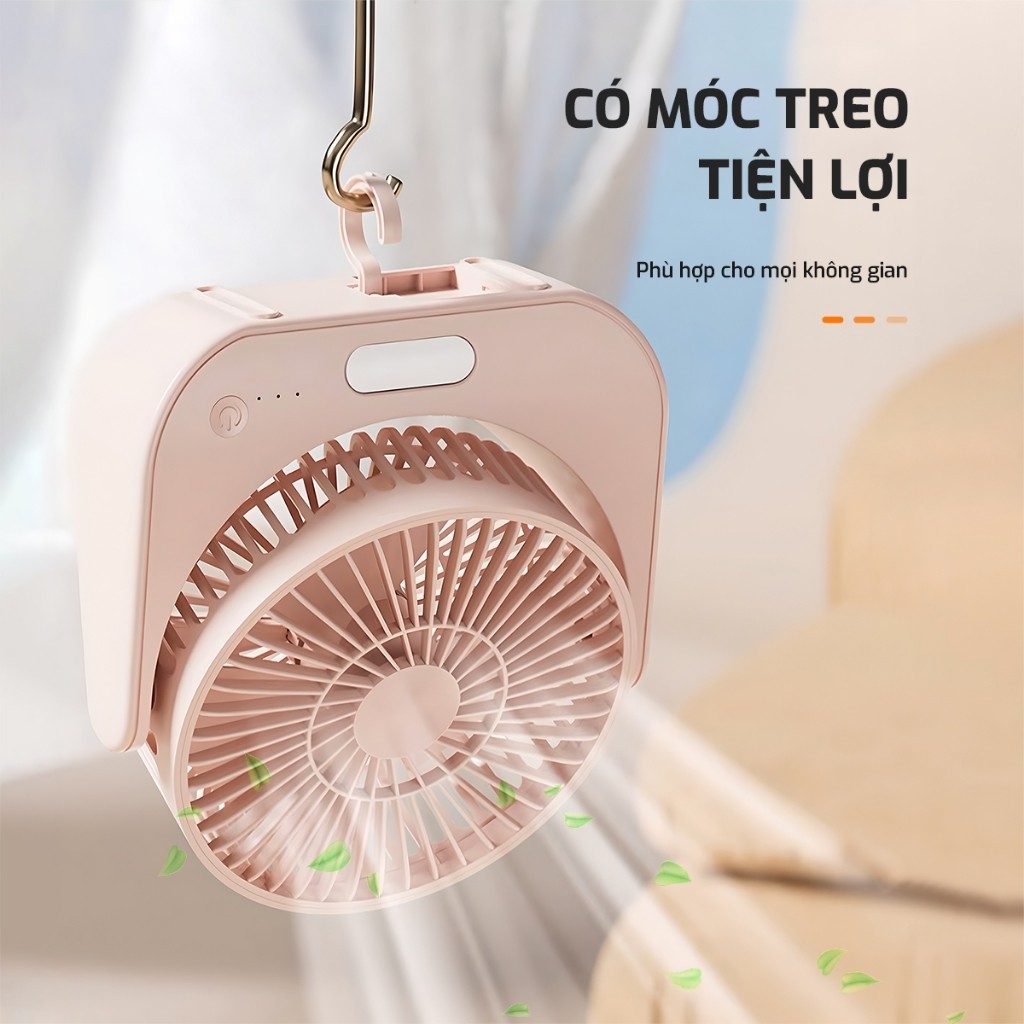 Quạt để bàn mini 3 chế độ gió, quạt tích điện ML-F2 có đèn, pin Li-on 2000mAh, kèm dây sạc USB