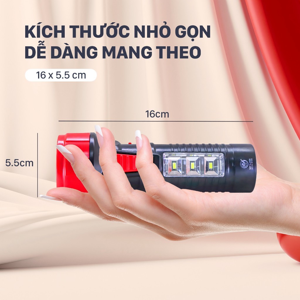 Đèn pin cầm tay, đèn chiếu xa Mỹ Linh, đèn pin sạc điện RF26B tích hợp chân sạc,tiết kiệm năng lượng