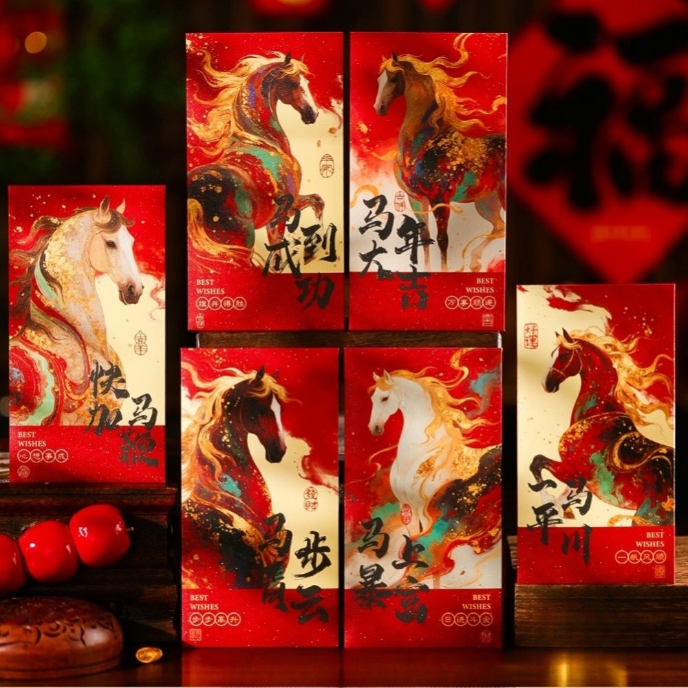 {WELV}2026 Chinese New Year Red Envelopes Horse Year Glitter Lucky Packets Sets