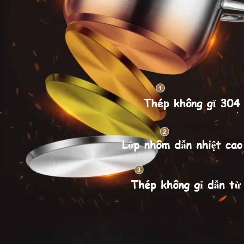 Nồi Inox 304 Đúc Liền Khối 3 Lớp - Chống Dính, Truyền Nhiệt Nhanh, Dùng Mọi Bếp , TẶNG KÈM Vỉ Hấp