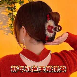 Kẹp tóc cao cấp hình thiên nga đỏ - Phong cách năm mới mùa đông