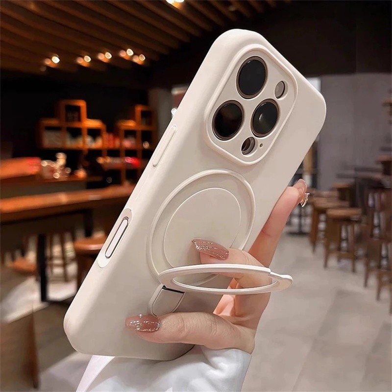 Giá đỡ vòng sang trọng Vỏ silicon lỏng từ tính cho iPhone 17 16 15 14 13 Pro Max Chân đế mềm chống sốc