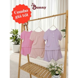 Bộ quần áo cộc cổ trụ bé gái cao cấp Bunnybaby chất tăm Hàn mềm mịn size 3-24 tháng