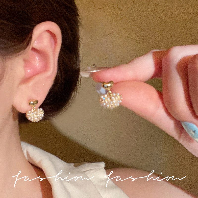 2026 Phong Cách Mới Micro-Ind Full Kim Cương Ngọc Trai Bông Tai Ánh Sáng Sang Trọng Đơn Giản Tinh Tế Sang Trọng Bông Tai Thiết Kế Niche Bông Tai