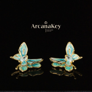 Bông tai bướm cổ điển ArcanaKey - Hoàn thiện men nhỏ giọt, thiết kế thanh lịch bất đối xứng