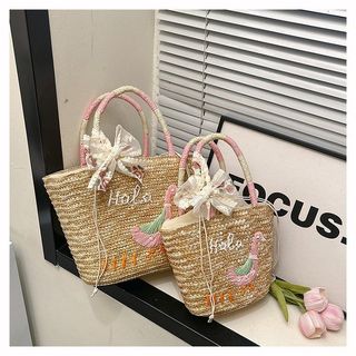 Cao Cấp Tay Thêu Vịt Dệt Túi ins Phong Cách Giải Trí Kỳ Nghỉ Rơm Túi Tote Du Lịch Tất Cả Trận Đấu Bãi Biển