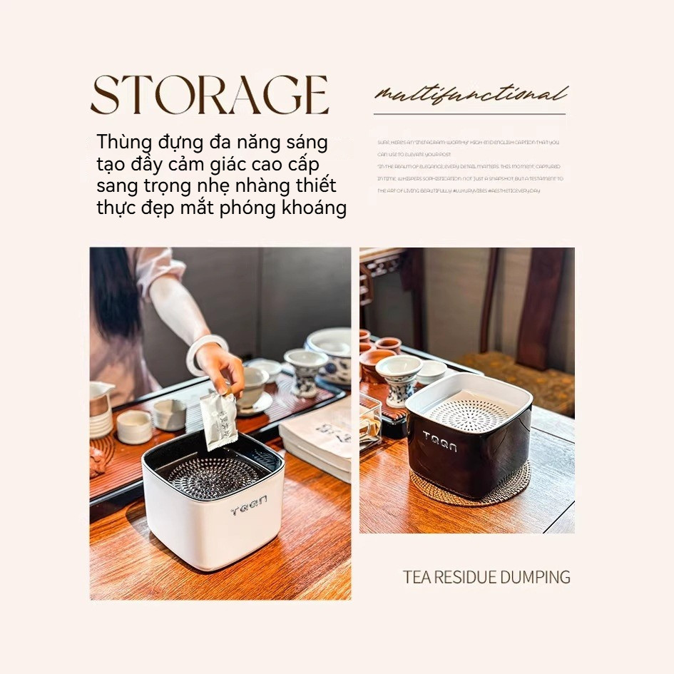 Hộp đựng bã trà thông minh, có ngăn trên thoát nước tiện lợi,Chịu nhiệt cao,Thiết kế hai lớp,để bàn thiết kế hiện đại
