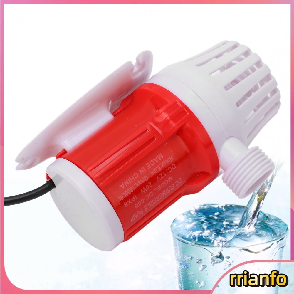rrianfo 12V DC Chìm 20W 1200L / H Máy bơm tăng áp không chổi than Cực yên tĩnh Lưu thông dòng chảy lớn cho bể cá cá Đầu vòi hoa sen