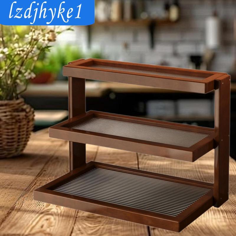 Vintage Hiển Thị Đứng Cho Cốc 3 Tầng Tre Acrylic Cốc Giá Để Bàn Kệ Sắp Xếp Cho Nhà Bếp Cafe Quầy