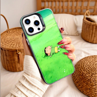 Ốp Lưng Iphone Phim hoạt hình thời trang Cho Iphone 7 xs xr 11 12 13 14 15 16 Pro Max Plus Crayon Shin-chan relax grass