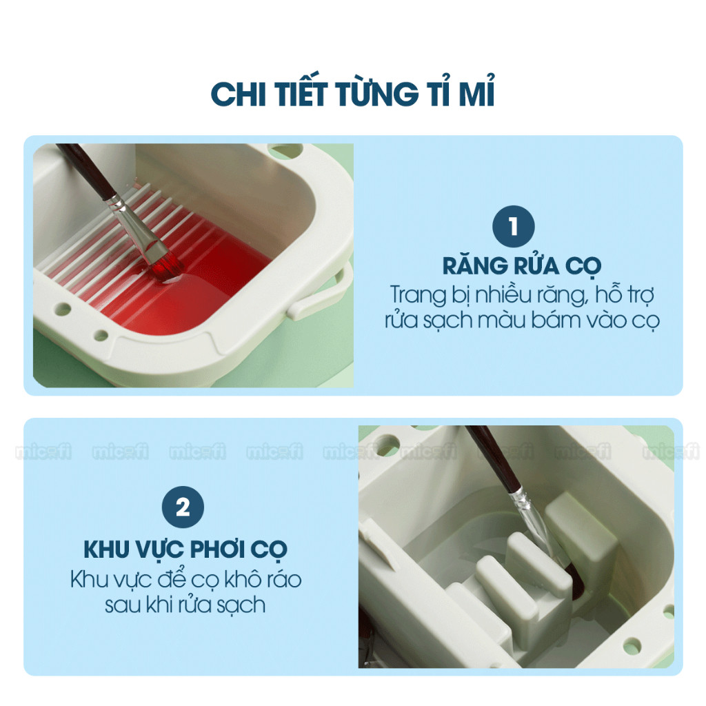 Xô rửa cọ vẽ pha đựng màu nước 3 chức năng,có nắp khay rửa làm sạch cọ vẽ đa năng tiện lợi