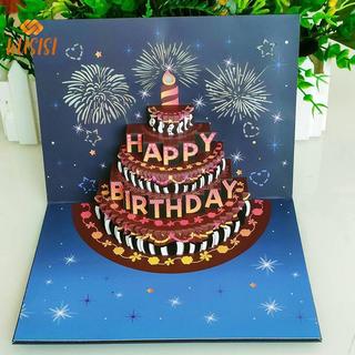 [WUSISI] Thiệp chúc mừng sinh nhật bật lên 3D mới có đèn nhạc Thiệp sinh nhật vui vẻ Bánh pháo hoa Thiệp chúc mừng Quà tặng cho vợ Mẹ Trẻ em MỚI