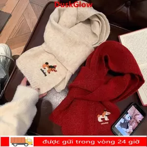 Khăn Quàng Cổ Dệt Kim DUSKGLOW - Len Mềm, Thêu Dễ Thương, Thời Trang Thu Đông