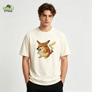 Áo thun nam Pikachu Shiba Inu in hình trừu tượng một mặt，kiểu dáng thường ngày，đa năng，thoải mái và thoáng khí, cổ tròn